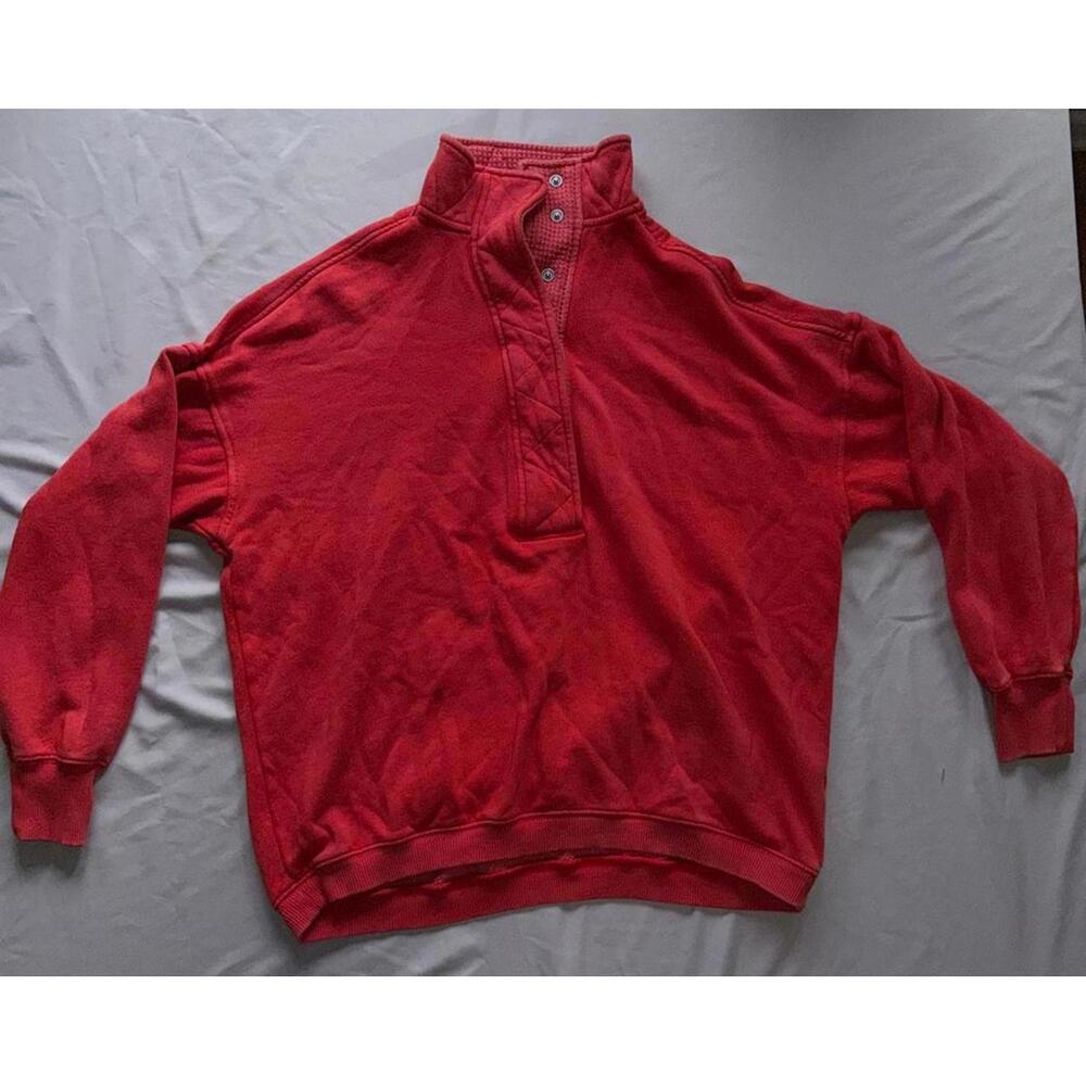 Aerie Red Quarter Button Pullover Sweatshirt XS - image 1